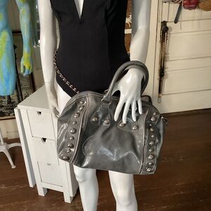 Gray faux leather and dome studs satchel
